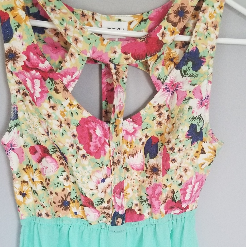 Floral and mint asymmetrical dress